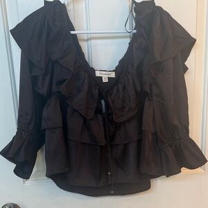 Francesca's Collections Brown Ruffle Tie-Front Blouse